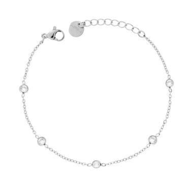 Bracciale Catena Forzatina Diamantata con Crystal Bianchi in ACCIAIO