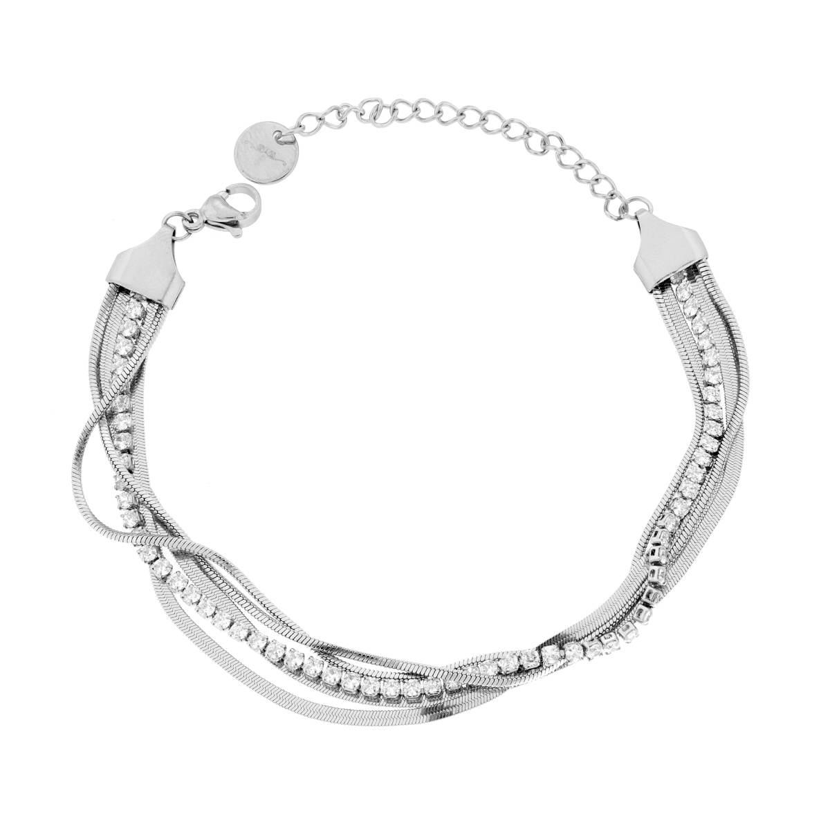 Bracciale Catena Multifilo Magik e Tennis con Crystal Bianchi in ACCIAIO