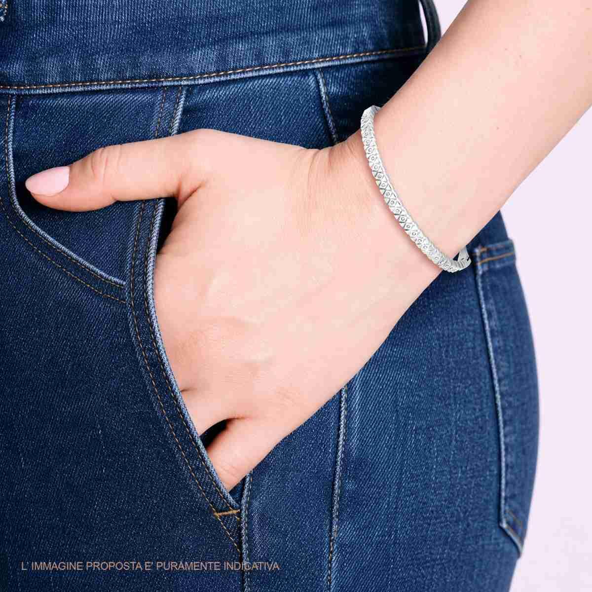 Bracciale Rigido modello Schiava con Rombi e Crystal Bianchi in ACCIAIO