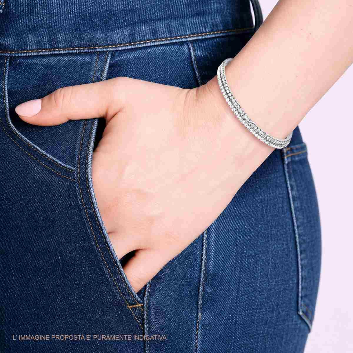 Bracciale Tennis Semirigido modello Schiava con Crystal Bianchi in ACCIAIO