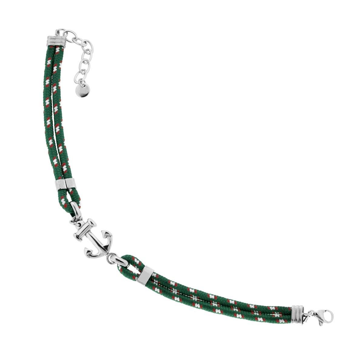 Bracciale Uomo in Cordoncino Nylon Verde con Ancora e accessori in ACCIAIO