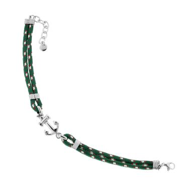 Bracciale Uomo in Cordoncino Nylon Verde con Ancora e accessori in ACCIAIO