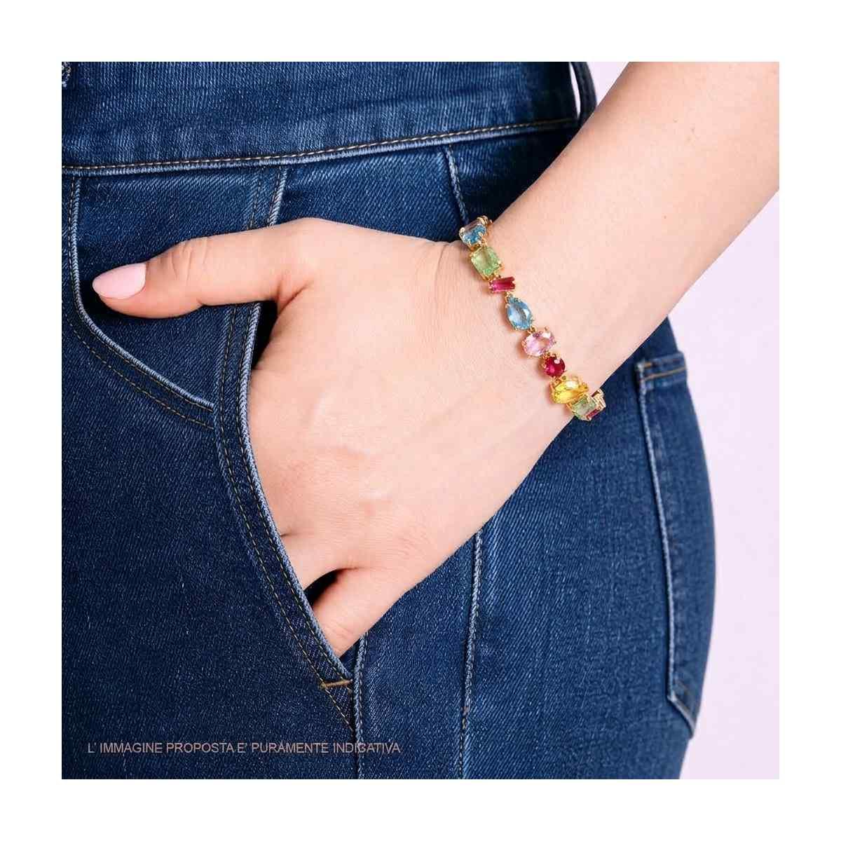 Bracciale Tennis con Crystal Multitaglio e Multicolor in ACCIAIO\n colore Oro
