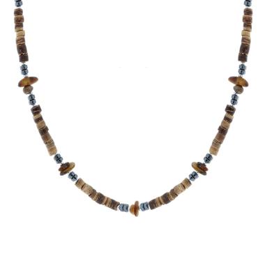 Collana Catena con Pietre Cilindriche effetto Naturale e Pietre Ematite in ACCIAIO