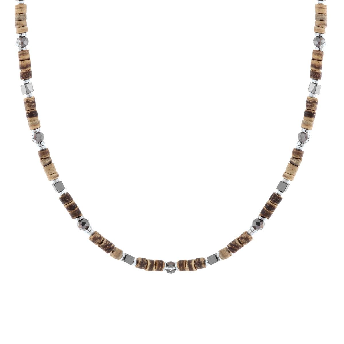Collana Catena con Pietre Cilindriche effetto Naturale e Pietre Ematite in ACCIAIO