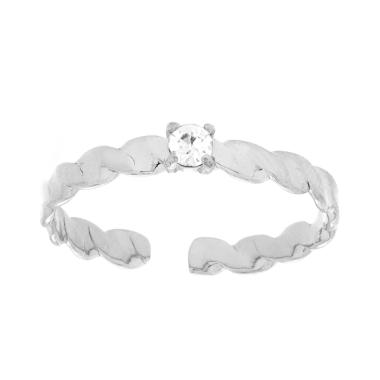 Anello Solitario Fascia Ondulata e Crystal Bianco in ACCIAIO