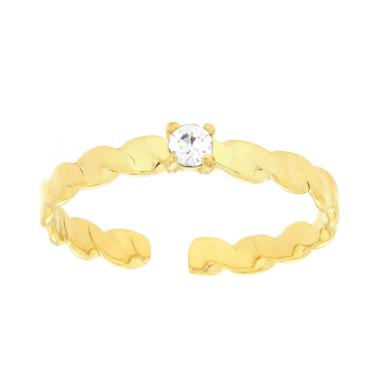 Anello Solitario Fascia Ondulata e Crystal Bianco in ACCIAIO\n colore Oro