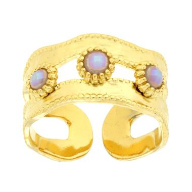Anello Fascia Martellata con Crystal colore Rosa Perlato in ACCIAIO colore Oro
