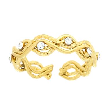 Anello Fili Ondulati con Crystal Bianchi in ACCIAIO colore Oro