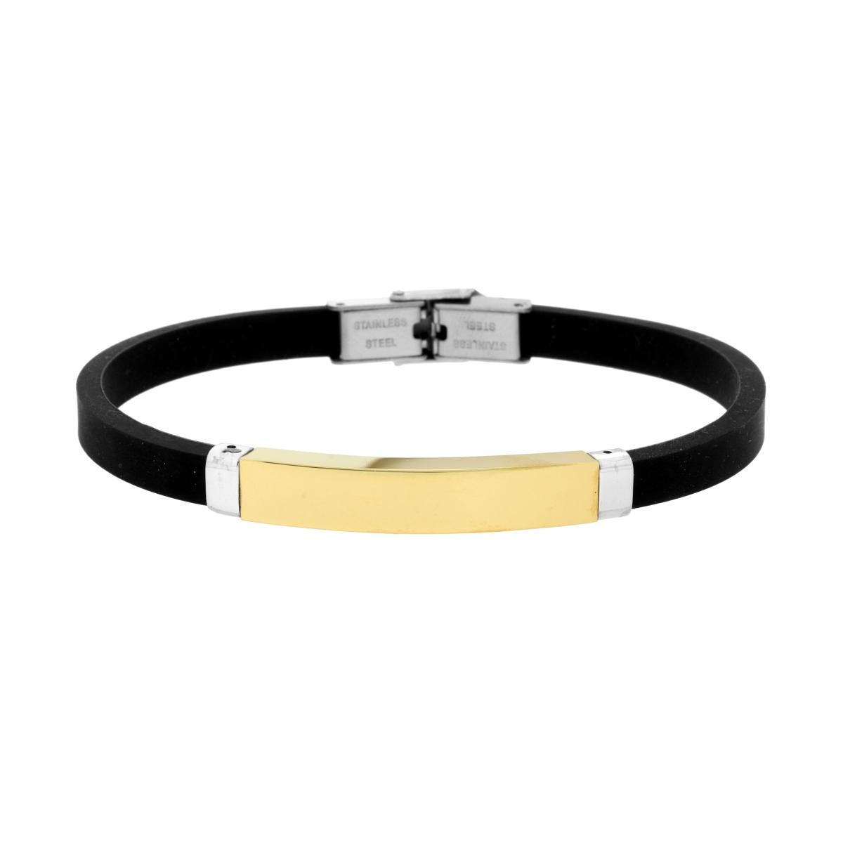 Bracciale Uomo in Caucciu PVC Nero con Targa colore Oro in ACCIAIO