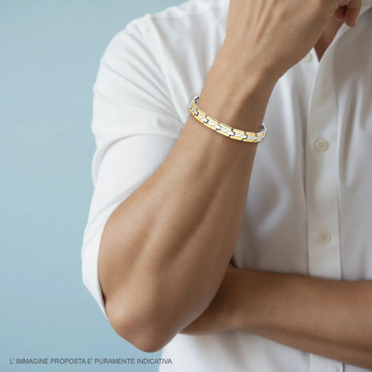 Bracciale Uomo Maglia Imperniata con Dettagli colore Oro in ACCIAIO