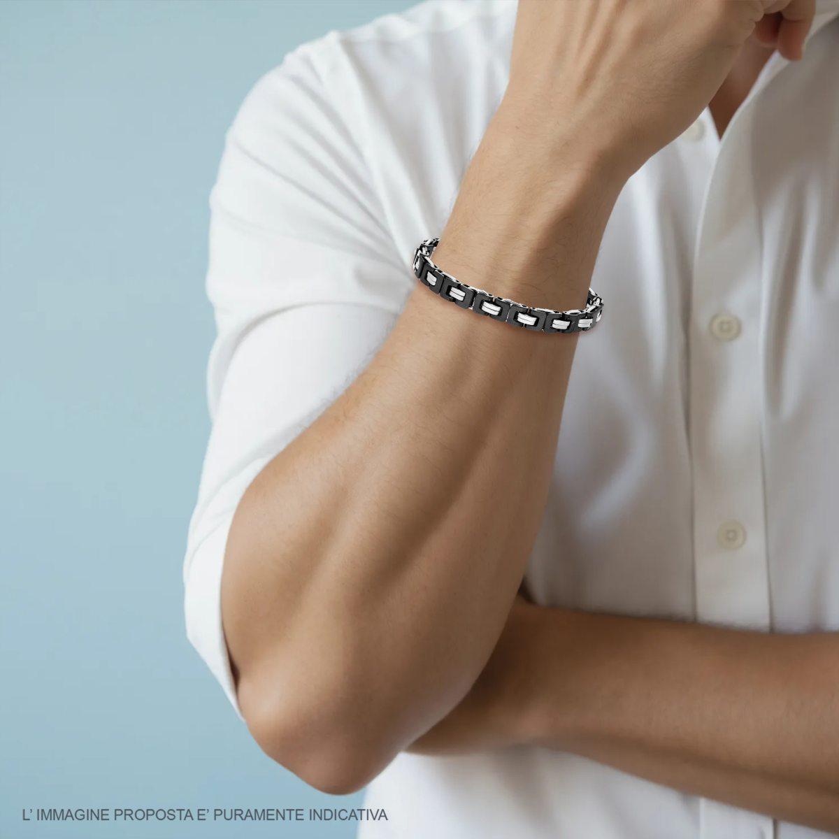 Bracciale Uomo Maglia Imperniata con Dettagli colore Nero in ACCIAIO