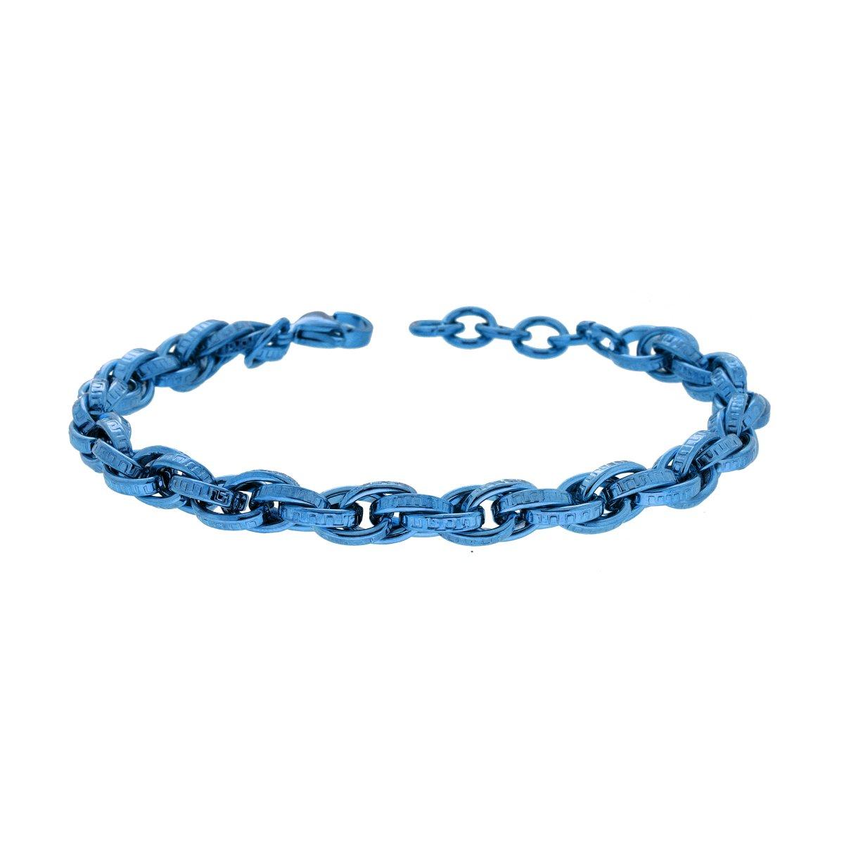 Bracciale Catena Forzatina Multimaglia con Decoro Greco in ACCIAIO colore Blu