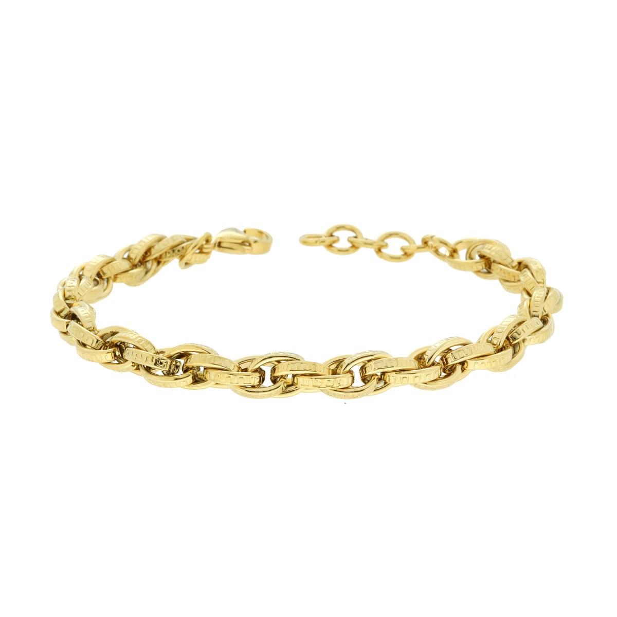 Bracciale Catena Forzatina Multimaglia con Decoro Greco in ACCIAIO colore Oro