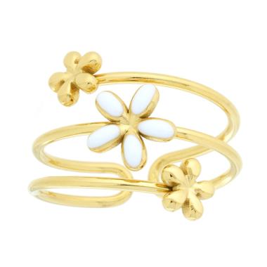 Anello Multifilo con Fiori e Smalto Bianco in ACCIAIO colore Oro