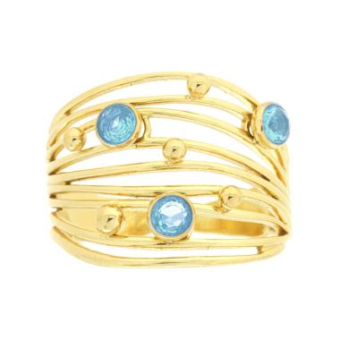 Anello Fascia Multifilo con Crystal Azzurro in ACCIAIO colore Oro
