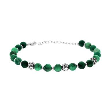 Bracciale Catena con Pietre Colore Verde Malachite e Palloni da Calcio in ACCIAIO