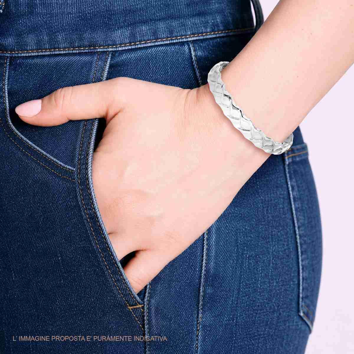 Bracciale Rigido modello Schiava effetto Treccia Martellata in ACCIAIO