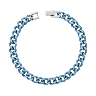 Bracciale Catena Grumetta Diamantata colore Blu in ACCIAIO