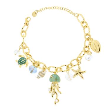Bracciale Catena Forzatina con Charms Mare pendenti in ACCIAIO colore Oro