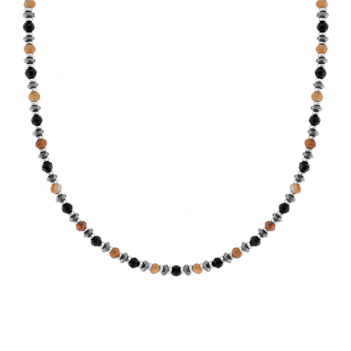Collana Catena con Crystal Neri e Pietre Occhio di Tigre in ACCIAIO
