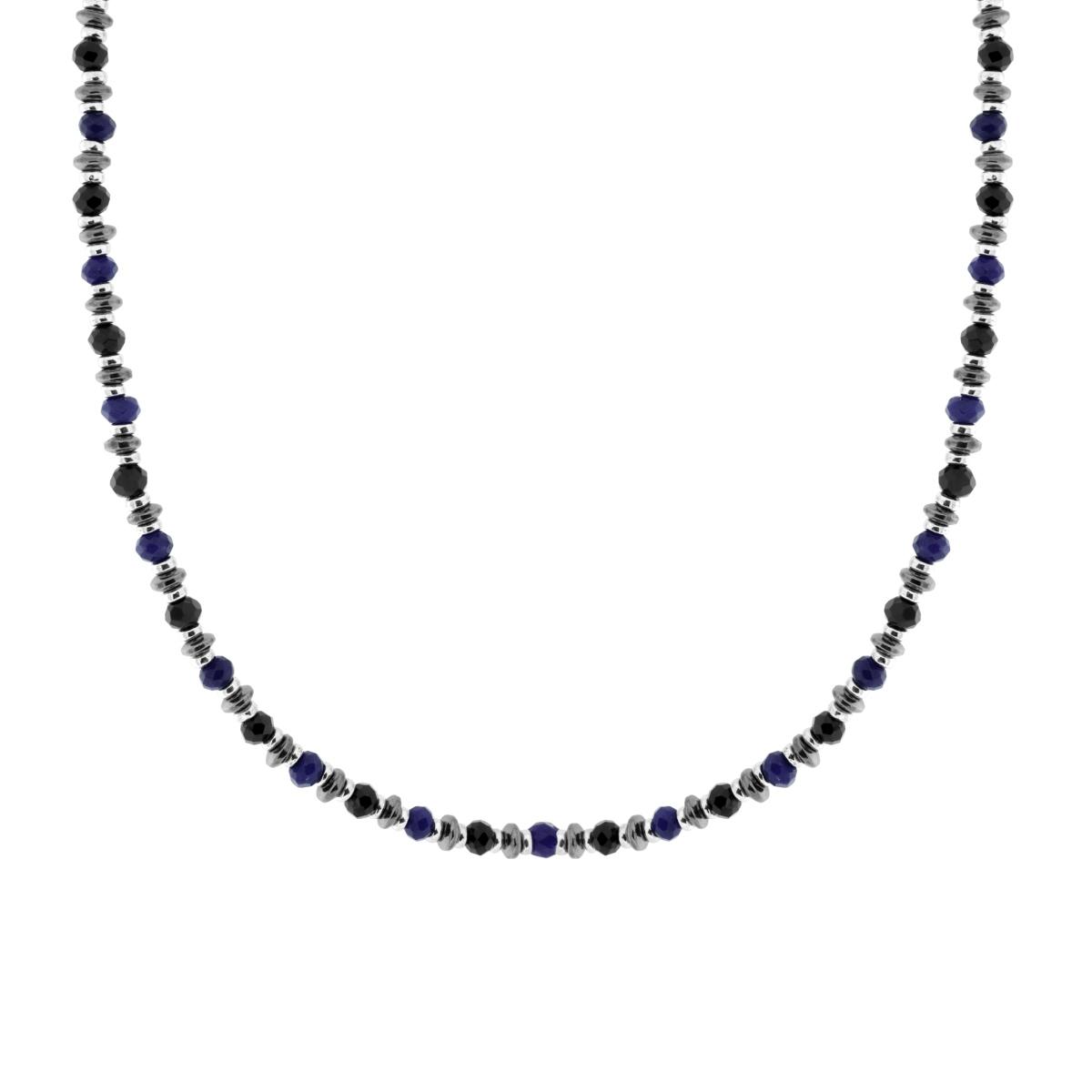 Collana Catena con Crystal Neri e Pietre Blu Lapislazzuli in ACCIAIO
