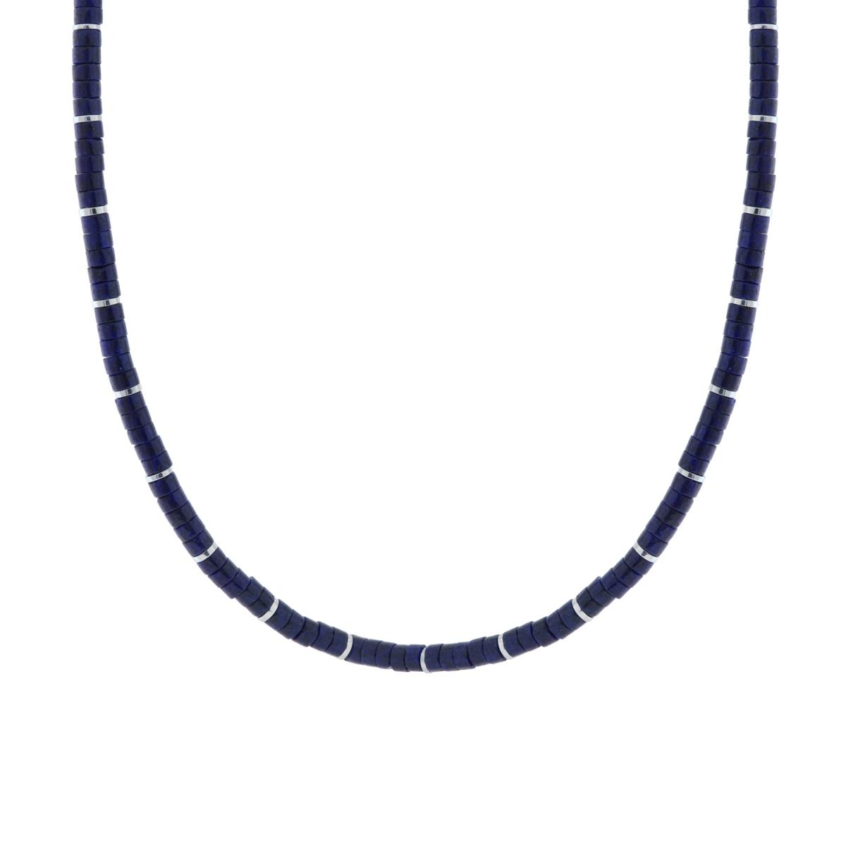 Collana Catena con Cilindri Pietra Blu Lapislazzuli in ACCIAIO