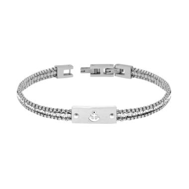 Bracciale Uomo Catena Veneziana Tonda con Tennis Crystal Bianchi e Targa con Ancora in ACCIAIO