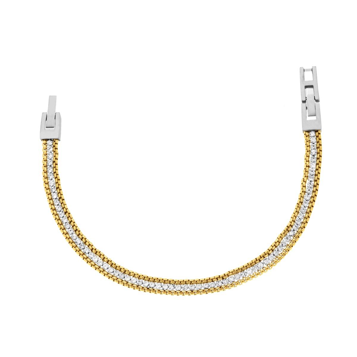 Bracciale Catena Veneziana Tonda colore Oro con Tennis Crystal Bianchi in ACCIAIO