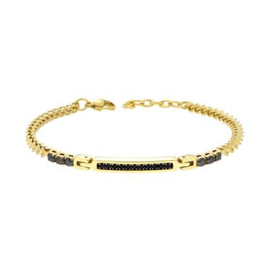 Bracciale Uomo Catena Franco con Targa e Crystal Neri in ACCIAIO colore Oro