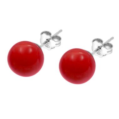 Orecchini Perla mm 10 Rosso Corallo in ARGENTO 925 Galvanica Rodio