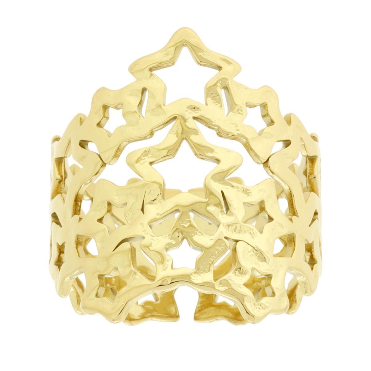 Anello Fascia con Stelle Martellate in ACCIAIO colore Oro
