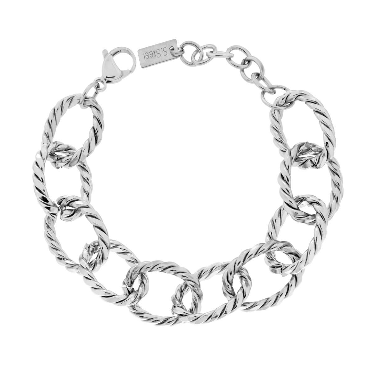 Bracciale Catena Forzatina Diamantata Torchon in ACCIAIO
