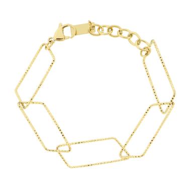 Bracciale Catena Forzatina Rettangolare Diamantata in ACCIAIO colore Oro