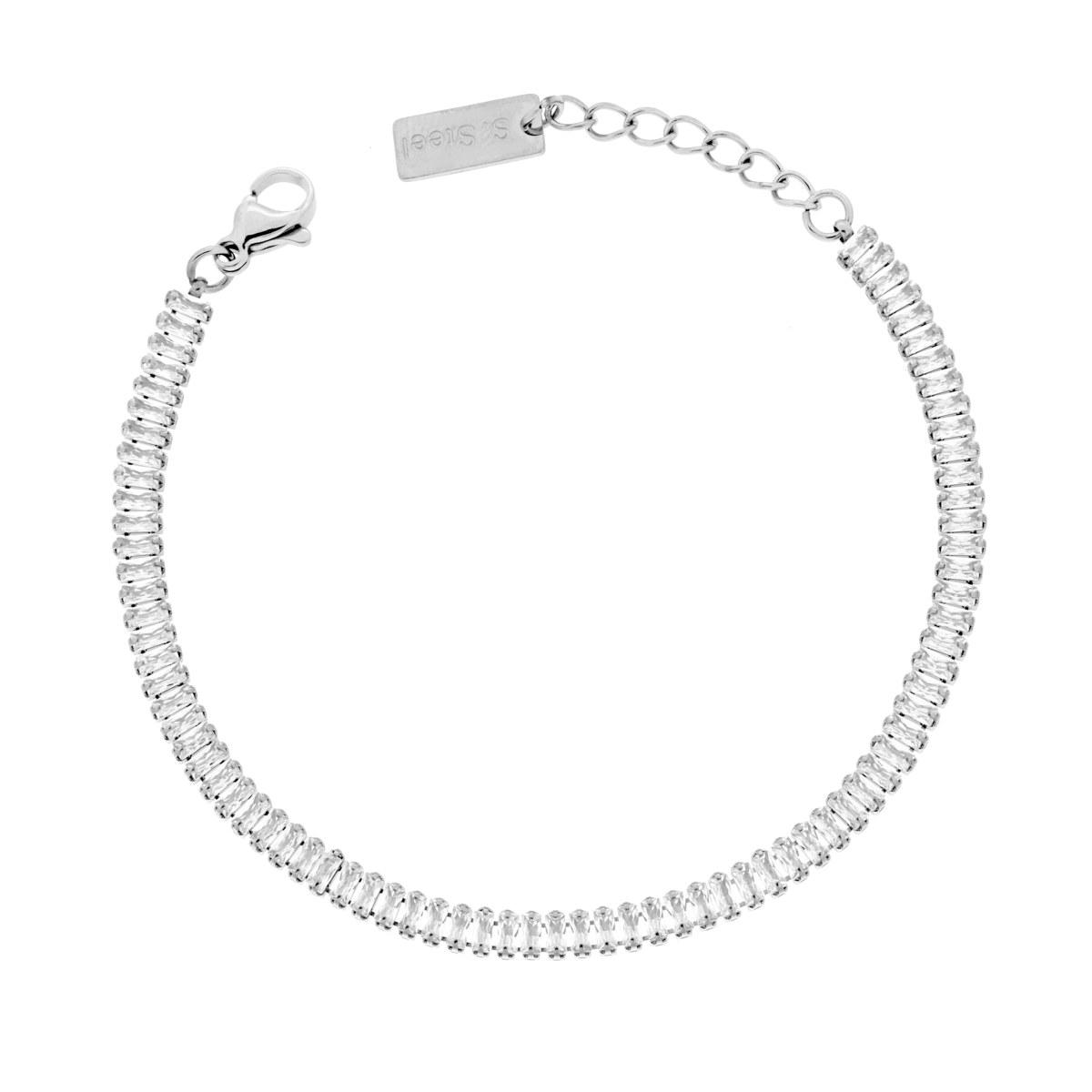 Bracciale Tennis con Crystal Baguette Bianchi in ACCIAIO