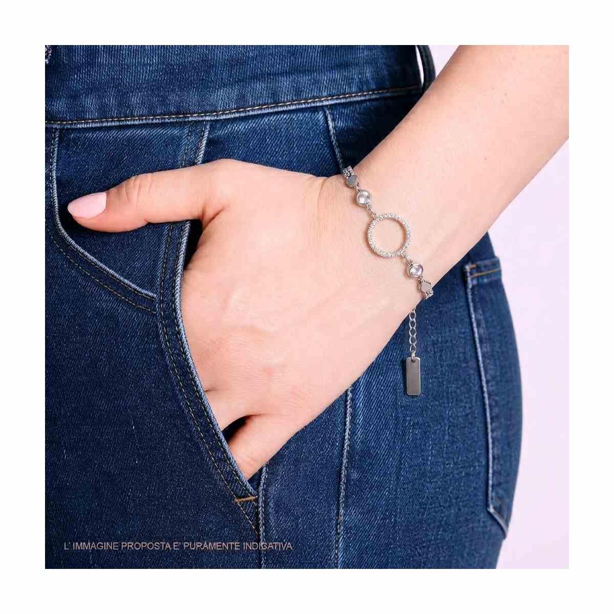 Bracciale Catena Veneziana con Cerchio e Crystal Bianchi in ACCIAIO