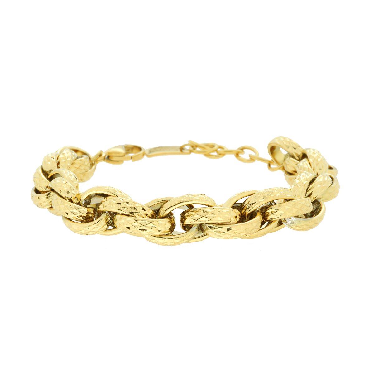 Bracciale Catena Forzatina Diamantata Multimaglia in ACCIAIO colore Oro