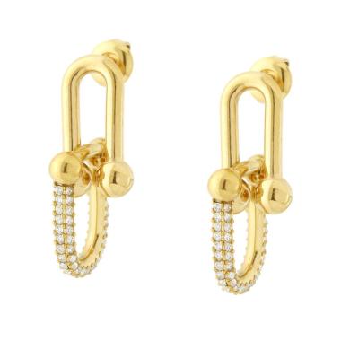 Orecchini Maglia Industriale con Crystal Bianchi in ACCIAIO colore Oro