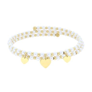 Bracciale Semirigido con Perle Palline e Cuori plain pendenti in ACCIAIO colore Oro