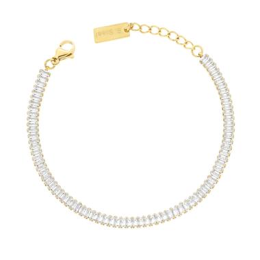Bracciale Tennis con Crystal Baguette Bianchi in ACCIAIO colore Oro