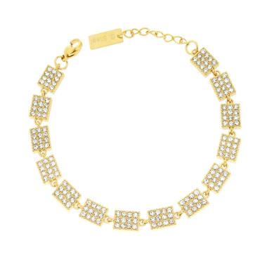 Bracciale Catena Rettangoli con Crystal Bianchi in ACCIAIO colore Oro