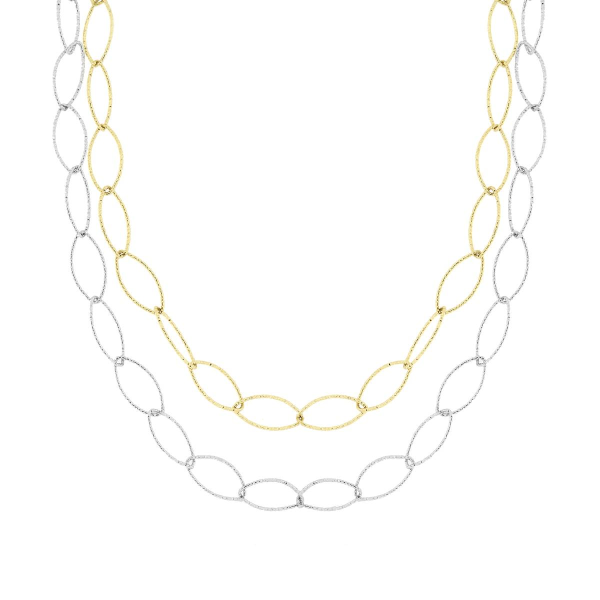 Collana due fili Catena Forzatina Diamantata colore Oro in ACCIAIO