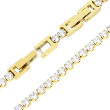 Bracciale Tennis Griffe cm 17+2 con Crystal mm 2 Bianchi regolabile in ACCIAIO colore Oro