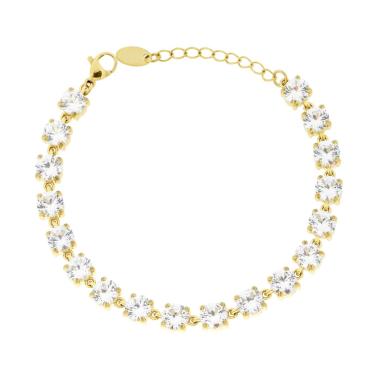 Bracciale Tennis con Crystal Tondi Bianchi in ACCIAIO colore Oro