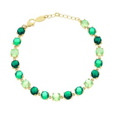 Bracciale Tennis con Crystal Tondi nei toni del Verde Smeraldo in ACCIAIO colore Oro