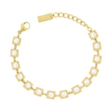 Bracciale con Quadrati e Crystal Carre Bianchi in ACCIAIO colore Oro