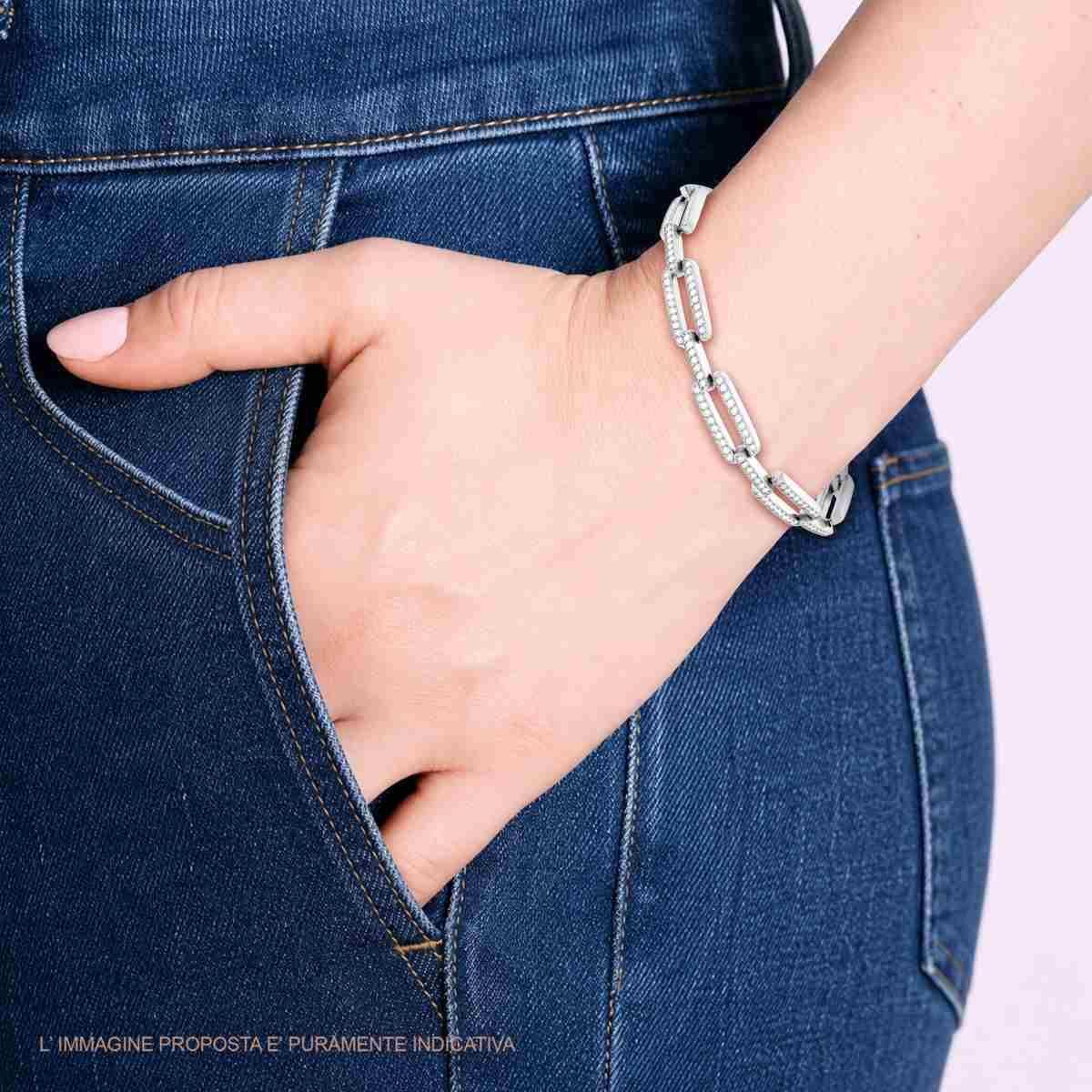 Bracciale Maglia Imperniata con Tennis e Crystal Bianchi in ACCIAIO