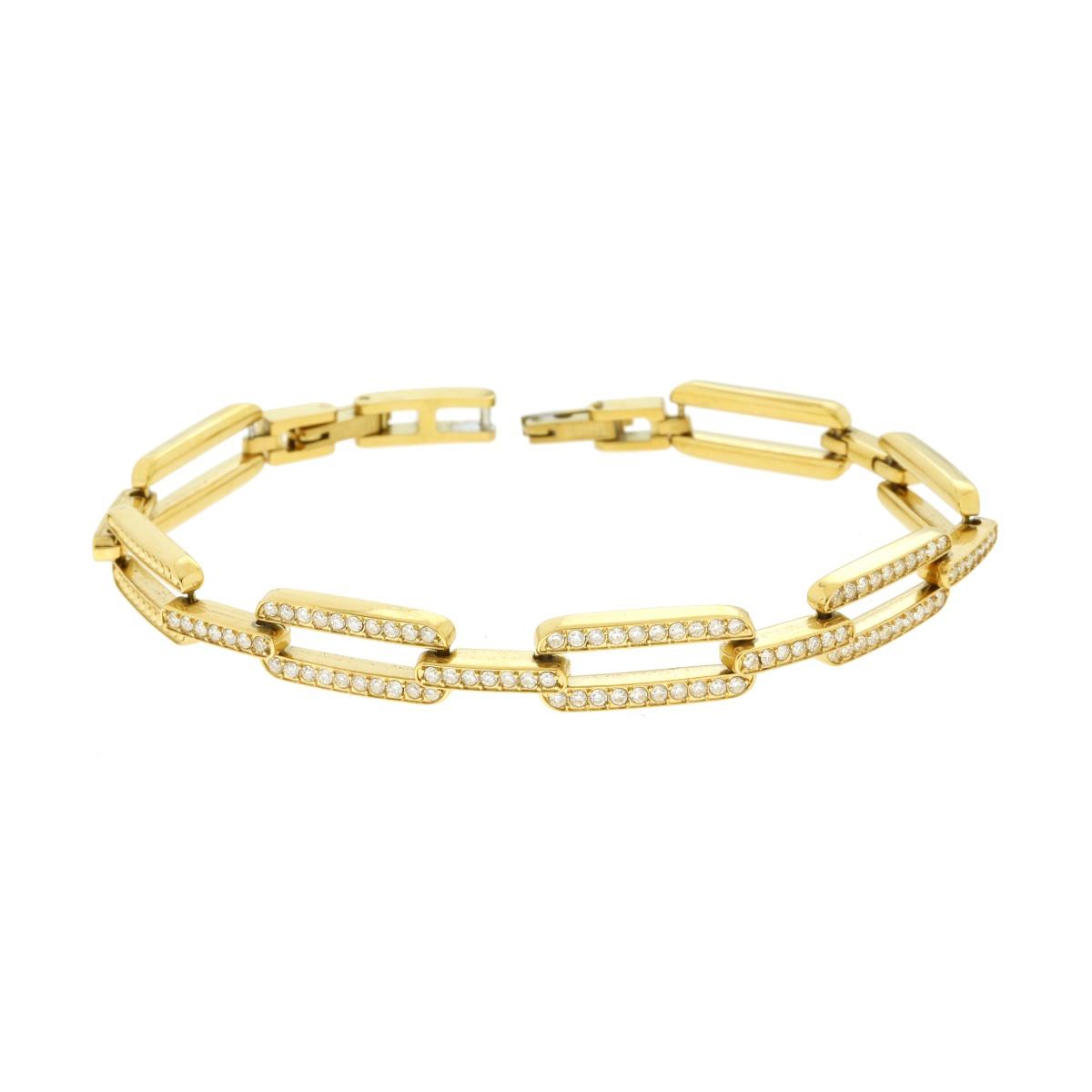 Bracciale Maglia Imperniata con Tennis e Crystal Bianchi in ACCIAIO colore Oro