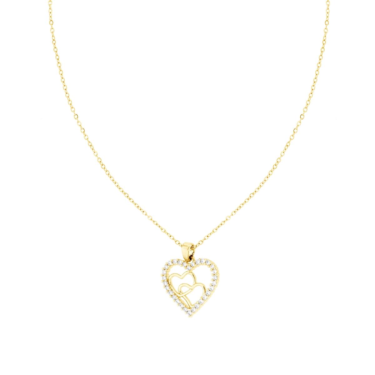 Collana Catena Forzatina Diamantata con Cuore e Crystal Bianchi in ACCIAIO colore Oro