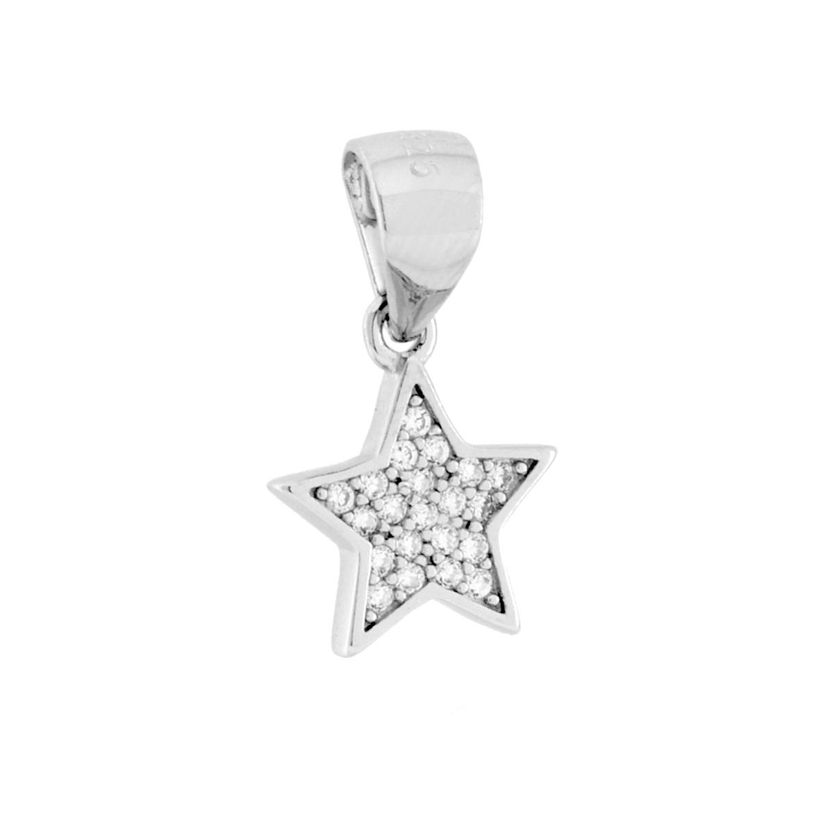 Parure Set Orecchini e Ciondolo Stella con Cubic Zirconia Bianchi in ARGENTO 925 Galvanica Rodio
